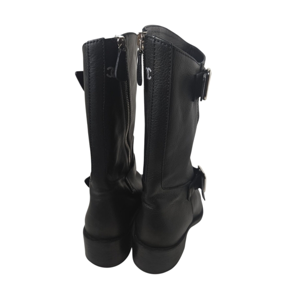 CHANEL - 14B CC Black Leather Buckle Moto Biker Boots - 37 - Picture 3 of 12